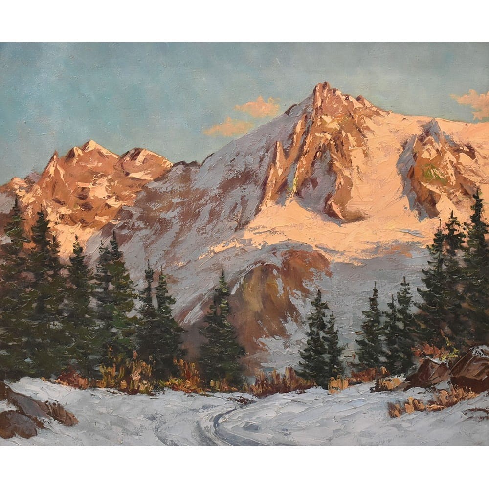 QP766 1a antique mountain landscape painting scenery snow.jpg